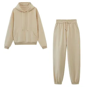 Autumn/winter Solid Color Sports Suit Plush Thickened Loose Sweater Two-piece Set