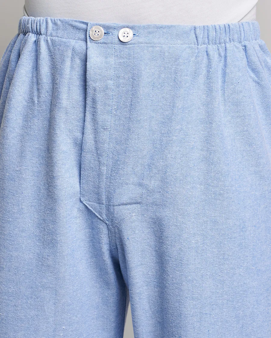 Derek Rose Brushed Cotton Flannel Herringbone Pyjama Set Blue