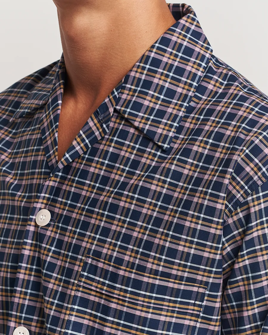 Derek Rose Cotton Checked Pyjama Set Navy