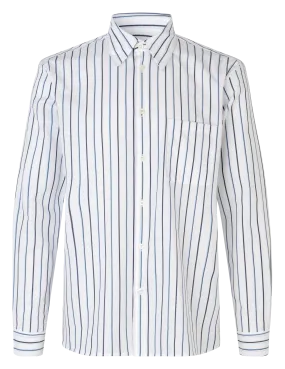 LIAM - Camisa regular fit de algodón a rayas con cuello clásico en azul