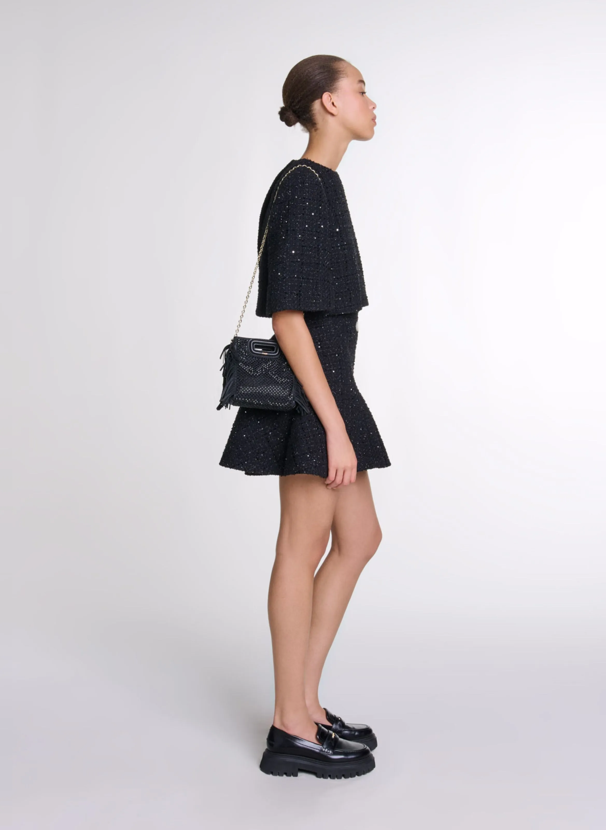 MAJE Vestido corto de tweed de algodón mezclado en negro