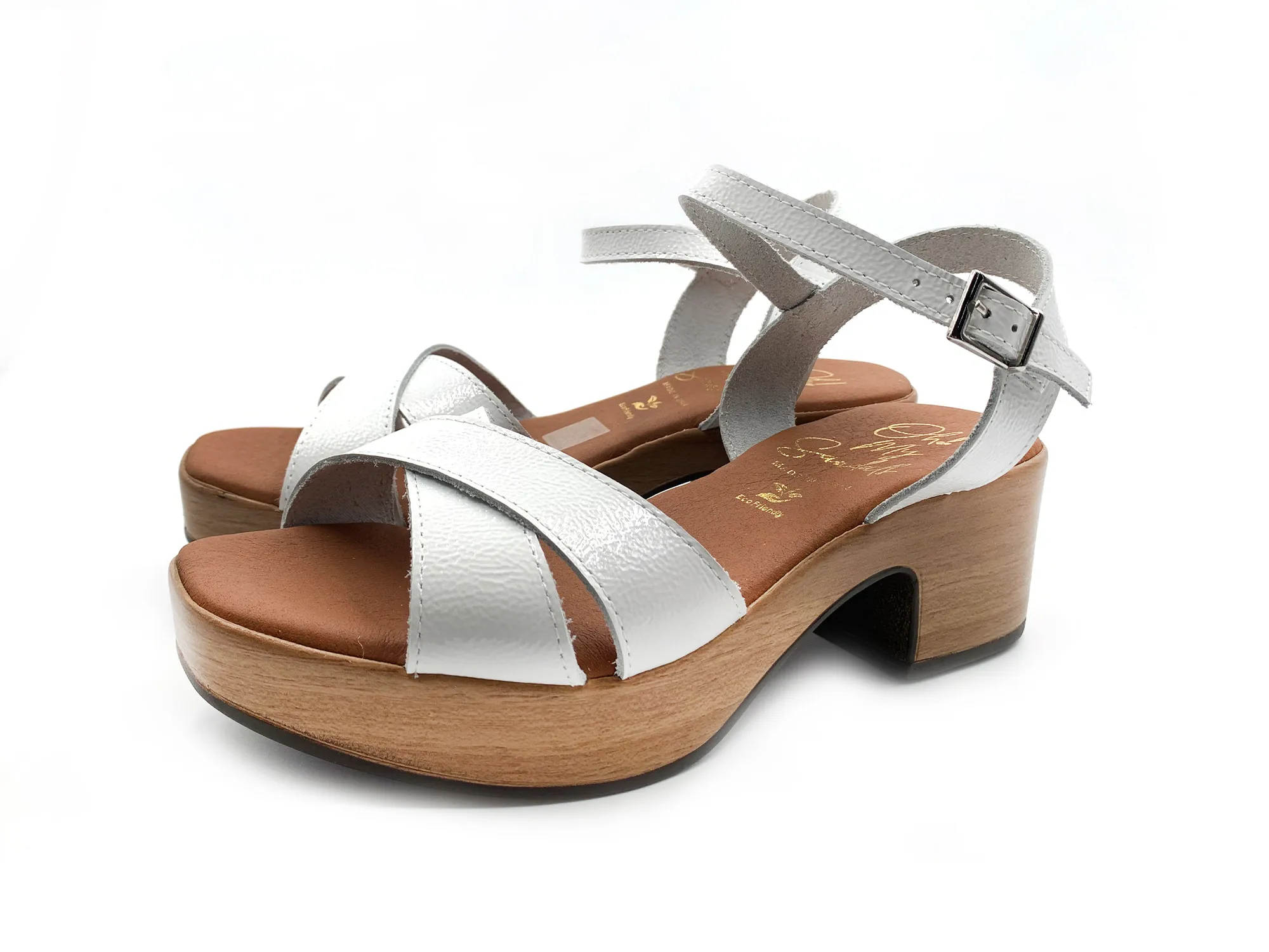Oh My Sandals 5375 Sandalia Cruzada Charol Blanco Tacón 5 Mujer