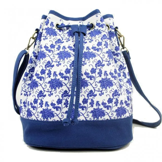 Original Fashion Canvas Blue and White Travel Bag Bucket Bag Backpack