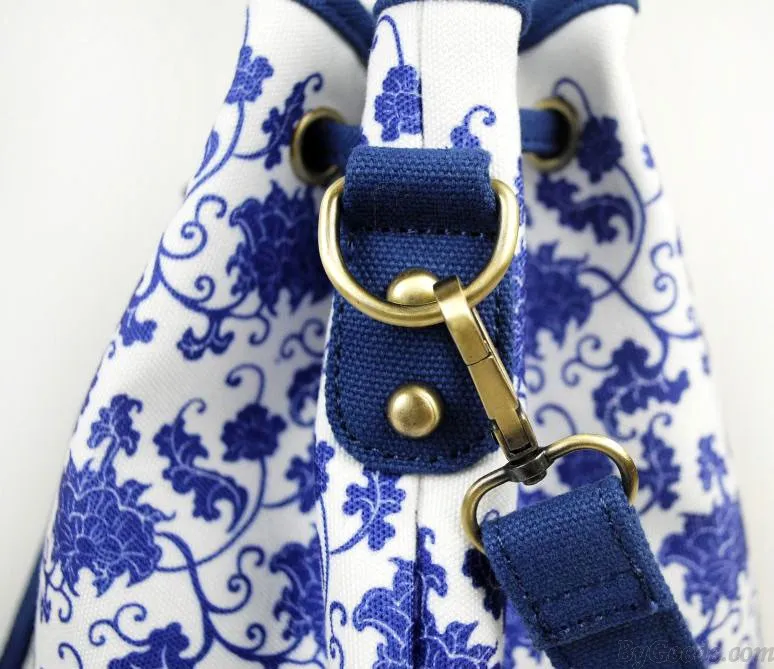 Original Fashion Canvas Blue and White Travel Bag Bucket Bag Backpack