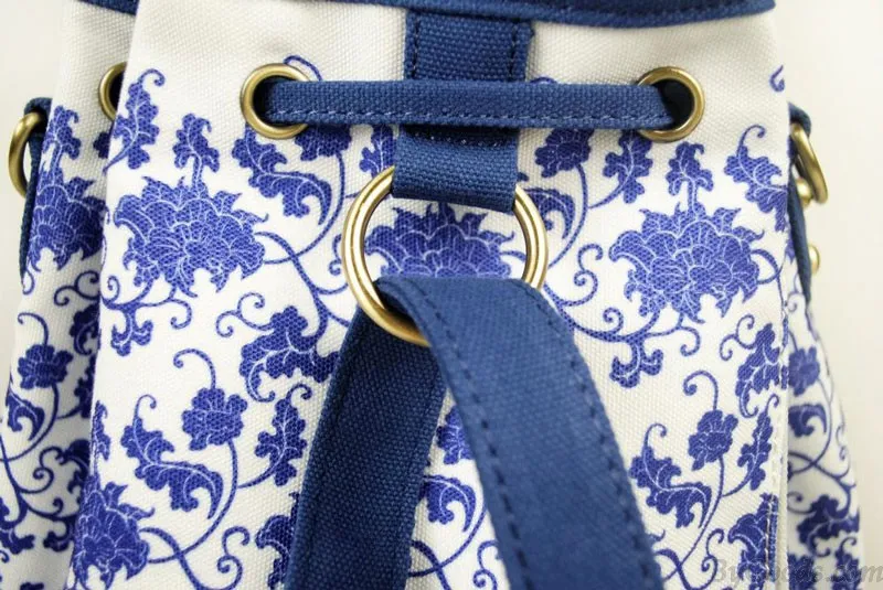Original Fashion Canvas Blue and White Travel Bag Bucket Bag Backpack