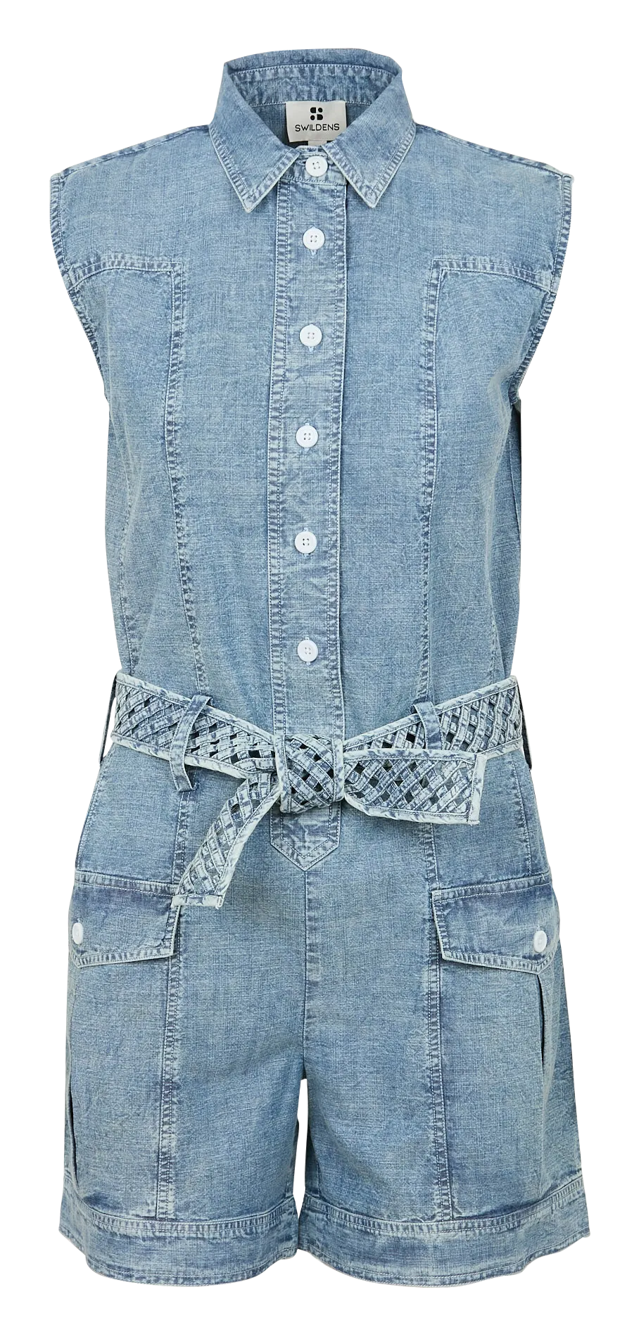 SWILDENS AIX - Mono corto recto cuello clásico de algodón en azul