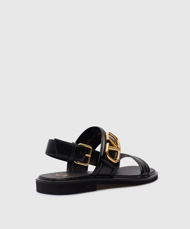 Valentino Black leather sandals with metal VLogo logo